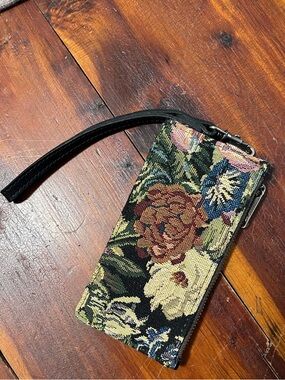 Patricia Nash Black Floral Tapestry Wristlet